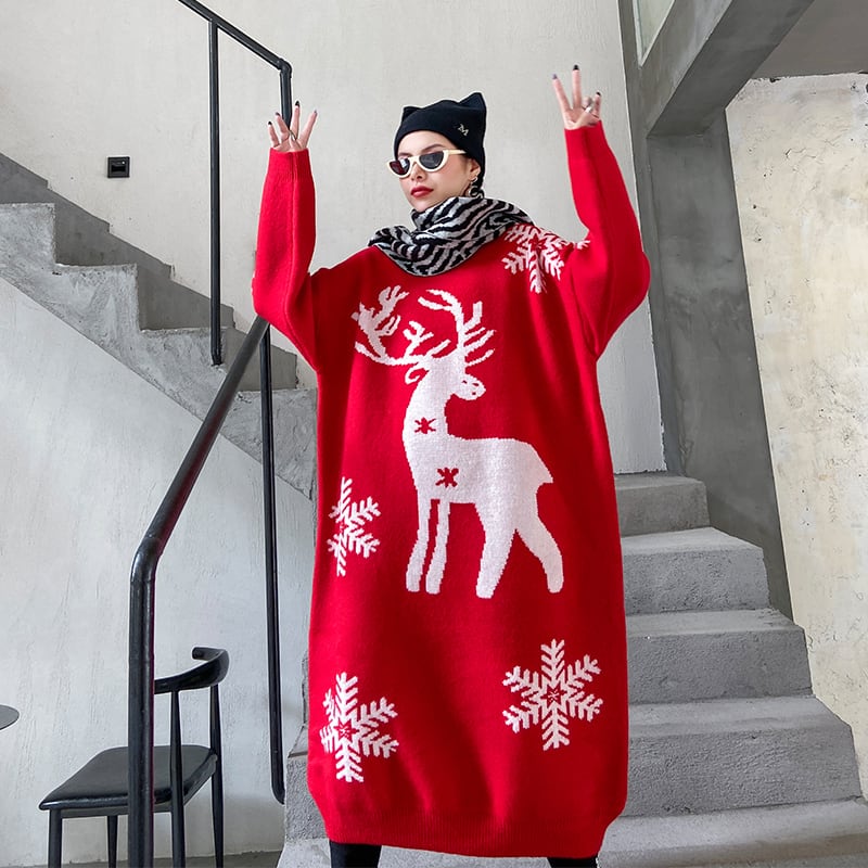 セーター レディースオータムウィンターロングルーズニットドレス コート 秋物 冬物 ラブタオタオダレンハウス13606886477