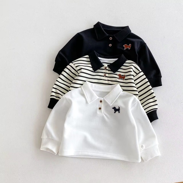 【取寄】1枚は持っておきたい!わんちゃんワンポイントワッペン付きトップス