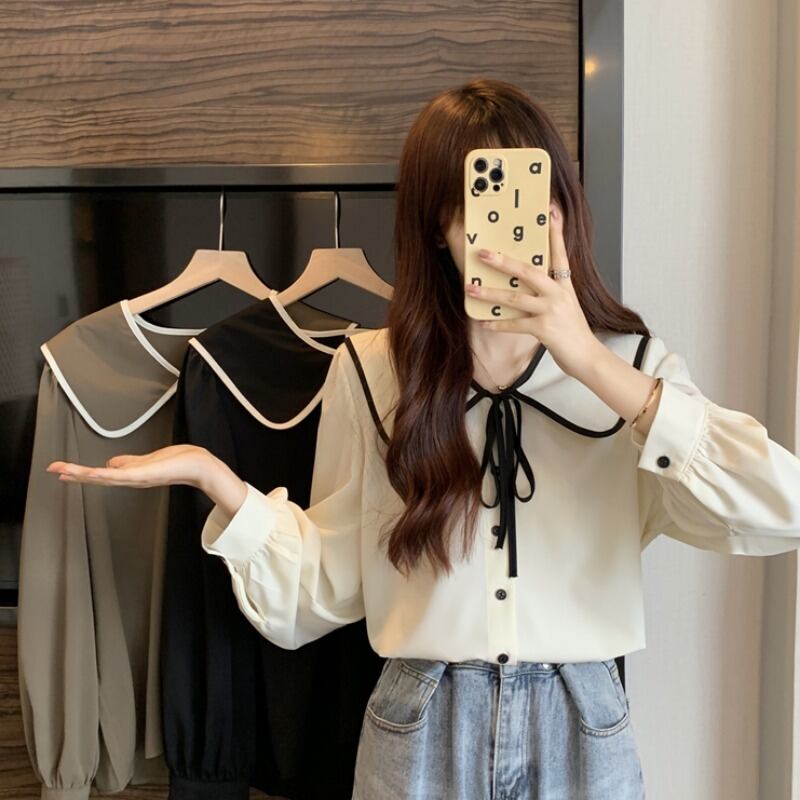 シャツオータムトップス ルーズカラー 大人ガーリー スウィート キュート カジュアル 秋物 1号婦人80904445902