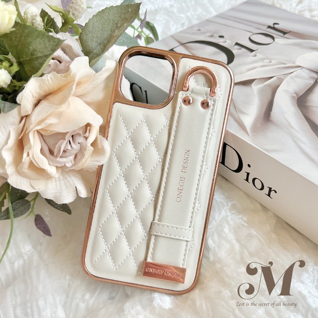 【12/12pro/13/14/13promax / 14pro /  14promax】キルティング♡ ホワイトベージュiPhoneケース -ベルト付-