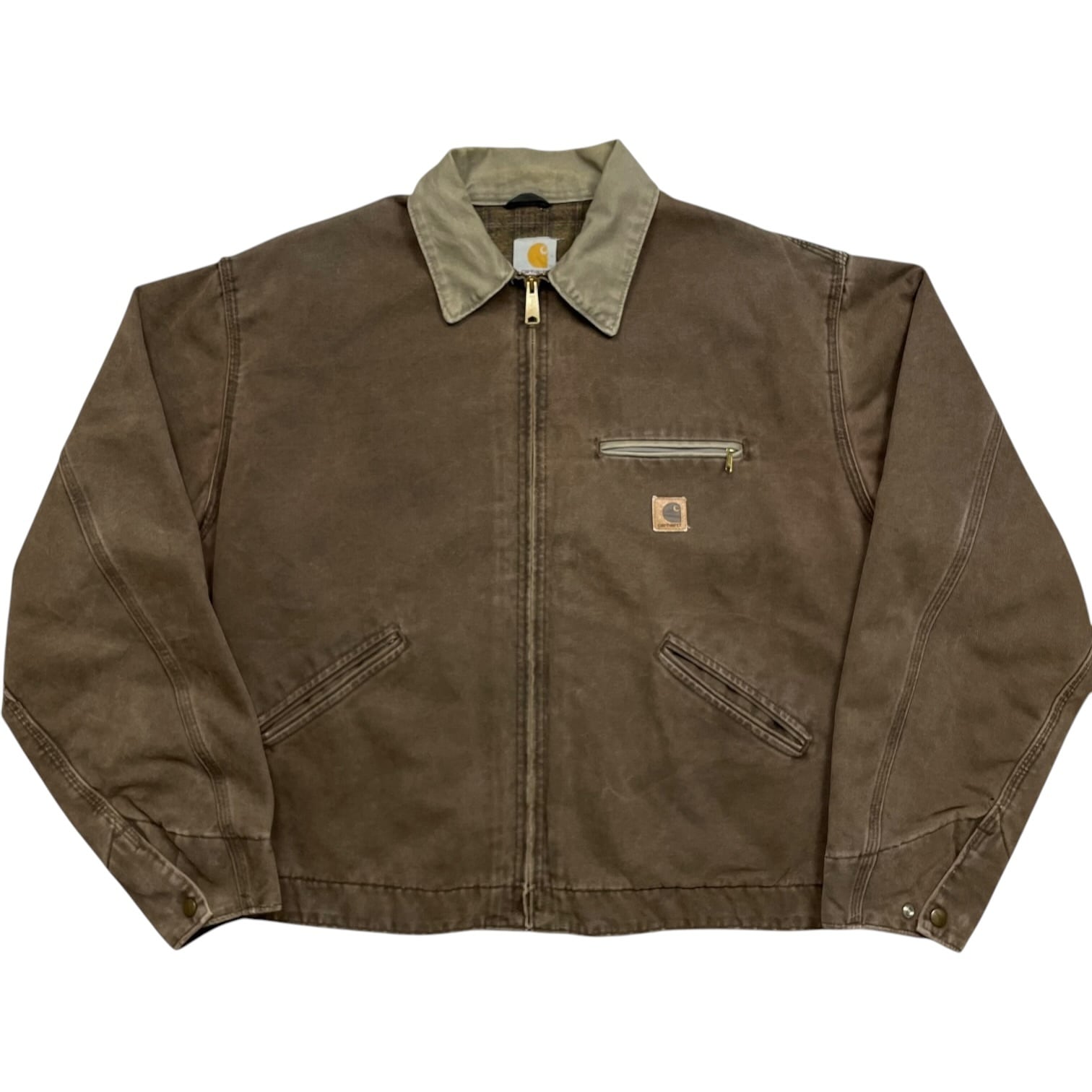 《XL》Carhartt カーハート デトロイトジャケット フェード 胸ポケット ブラウン USA製 no.10567