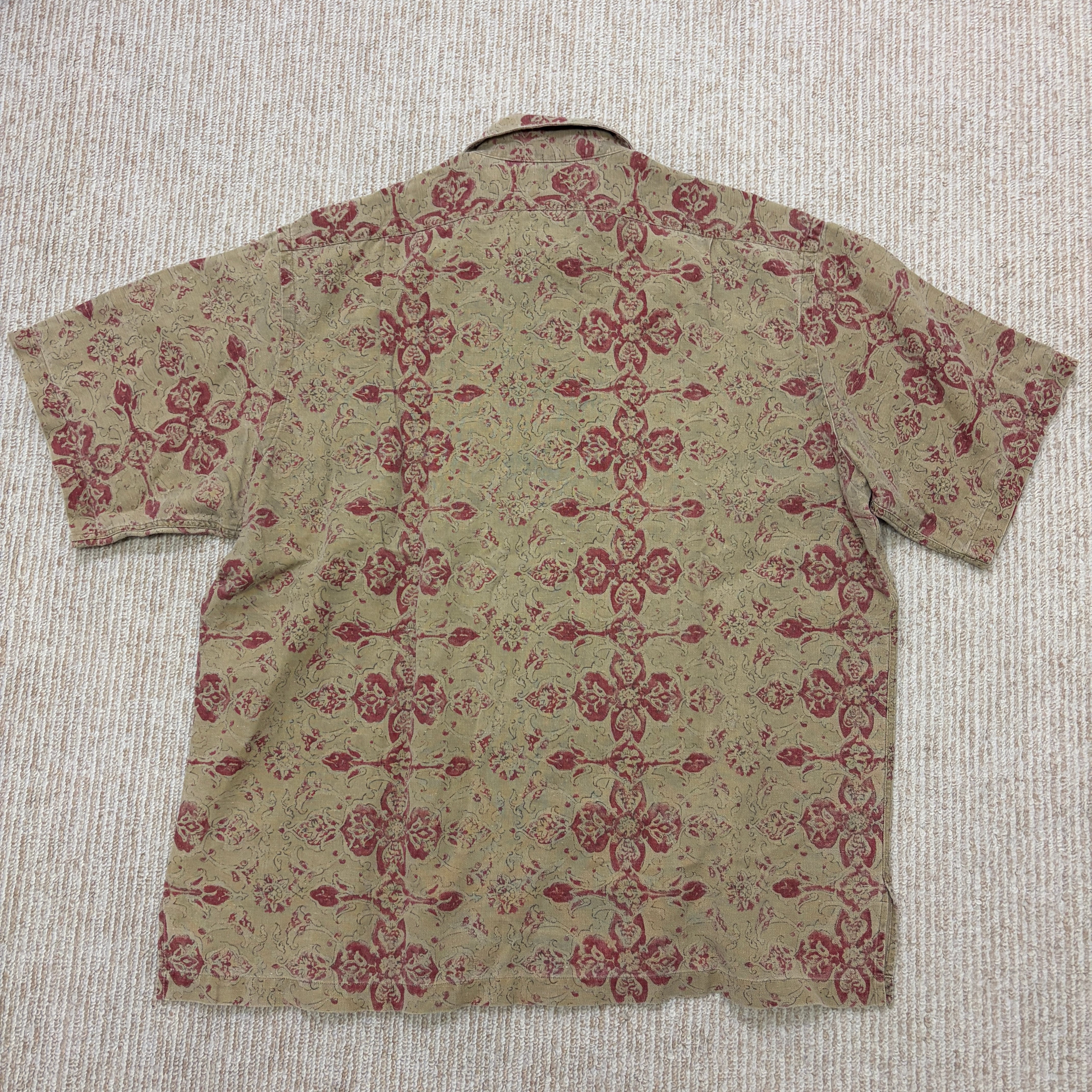 RALPH LAUREN S/S LINEN COTTON OPEN COLLAR SHIRT 1990'S OLD