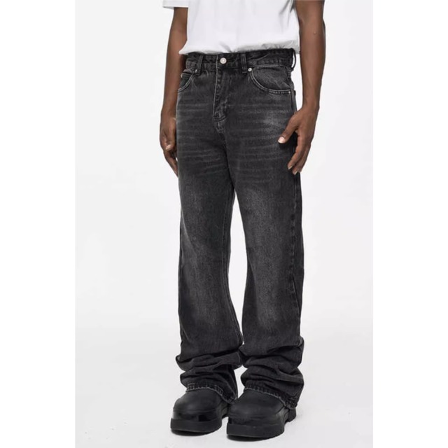 【DRIP5241】D/B Cat's Whiskers Pattern Loose Flared Denim