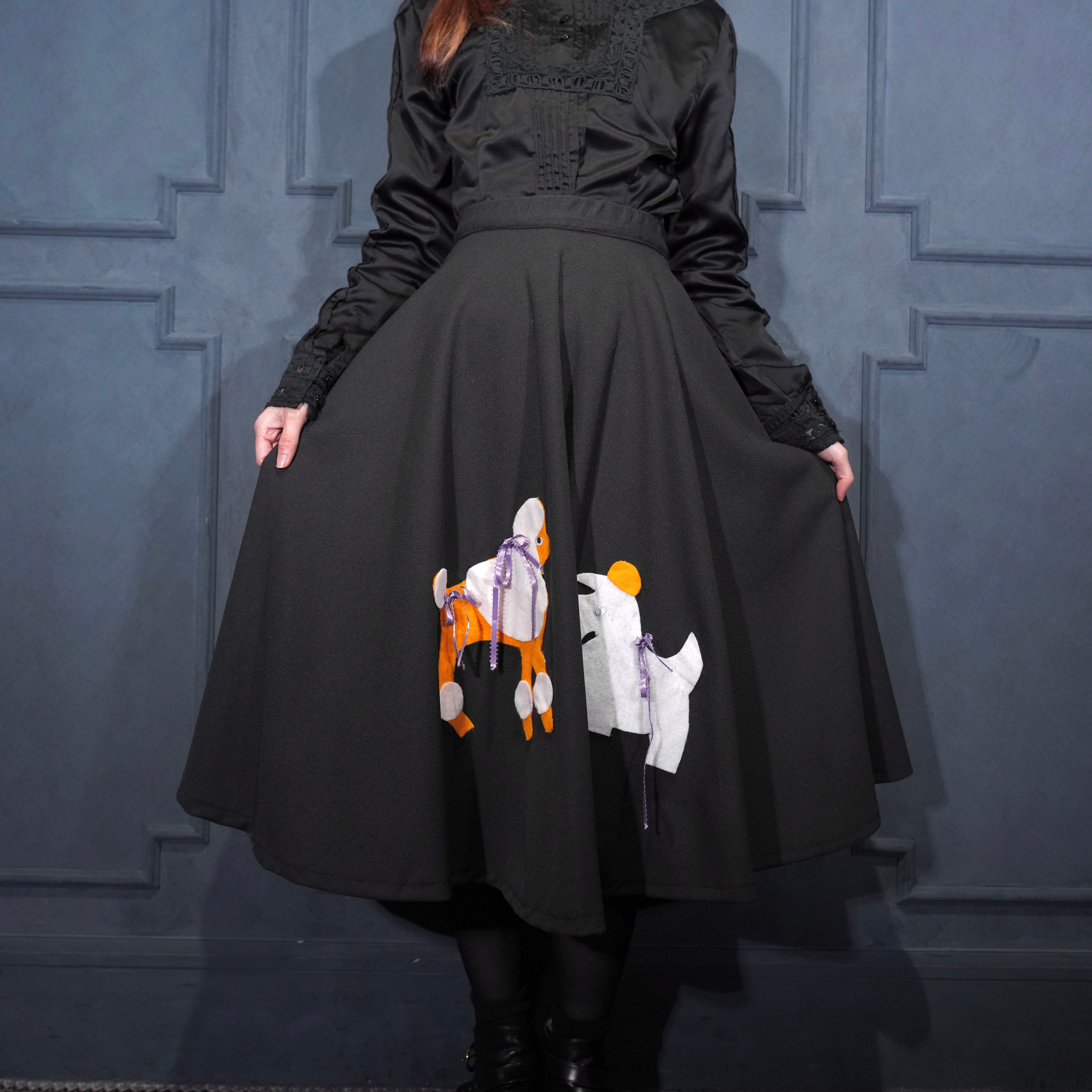 70's USA VINTAGE DOG PATCHWORK DESIGN FLARE SKIRT/70年代アメリカ