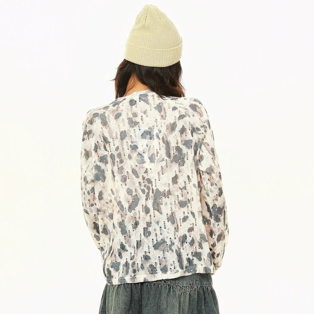 レオパードパターンクラッシュロゴロングスリーブTシャツ 2col R02579
