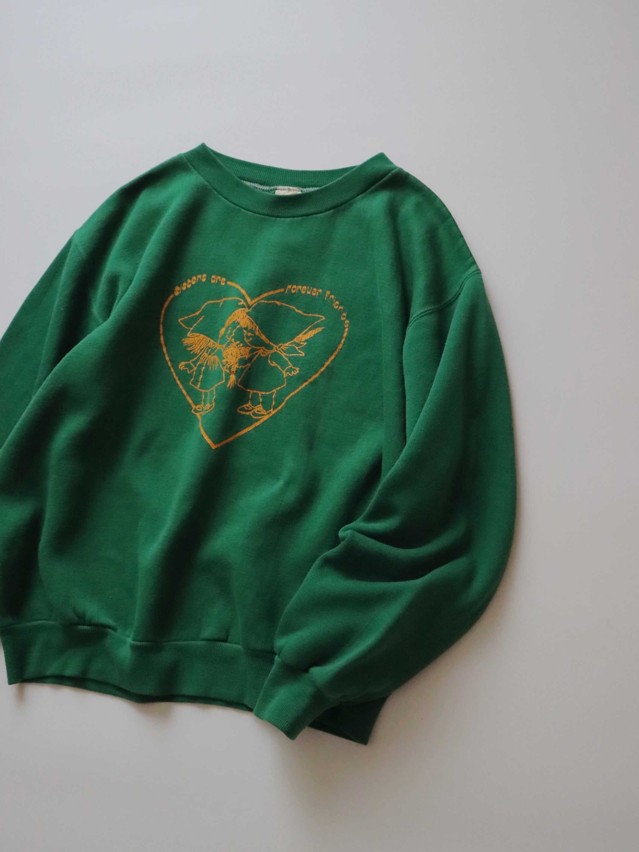 ●70s sisters twin print design green color sweatshirt