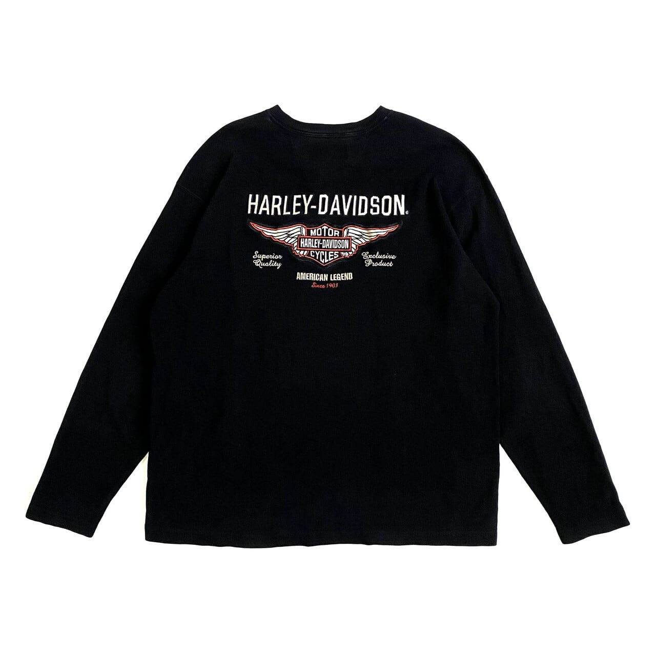 Harley-Davidson ハーレーダビッドソン 両面刺繍 ヘンリーネック サーマル ロングTシャツ メンズXL 古着 ワンポイントロゴ  バックロゴ バイク モーターサイクルTシャツ ワッフル ロンT ブラック 黒【ロングＴシャツ】【AL2109】 | cave  古着屋【公式】古着通販サイト