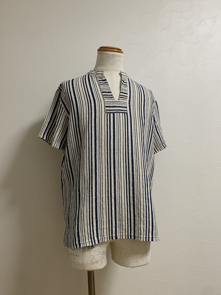 1980~90's Euro Stripe Pattern Short Sleeve Pullover Shirt