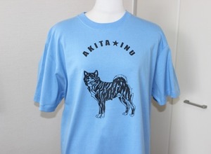 秋田犬Ｔシャツ半袖Ｌサイズ（虎秋田・サックス　）