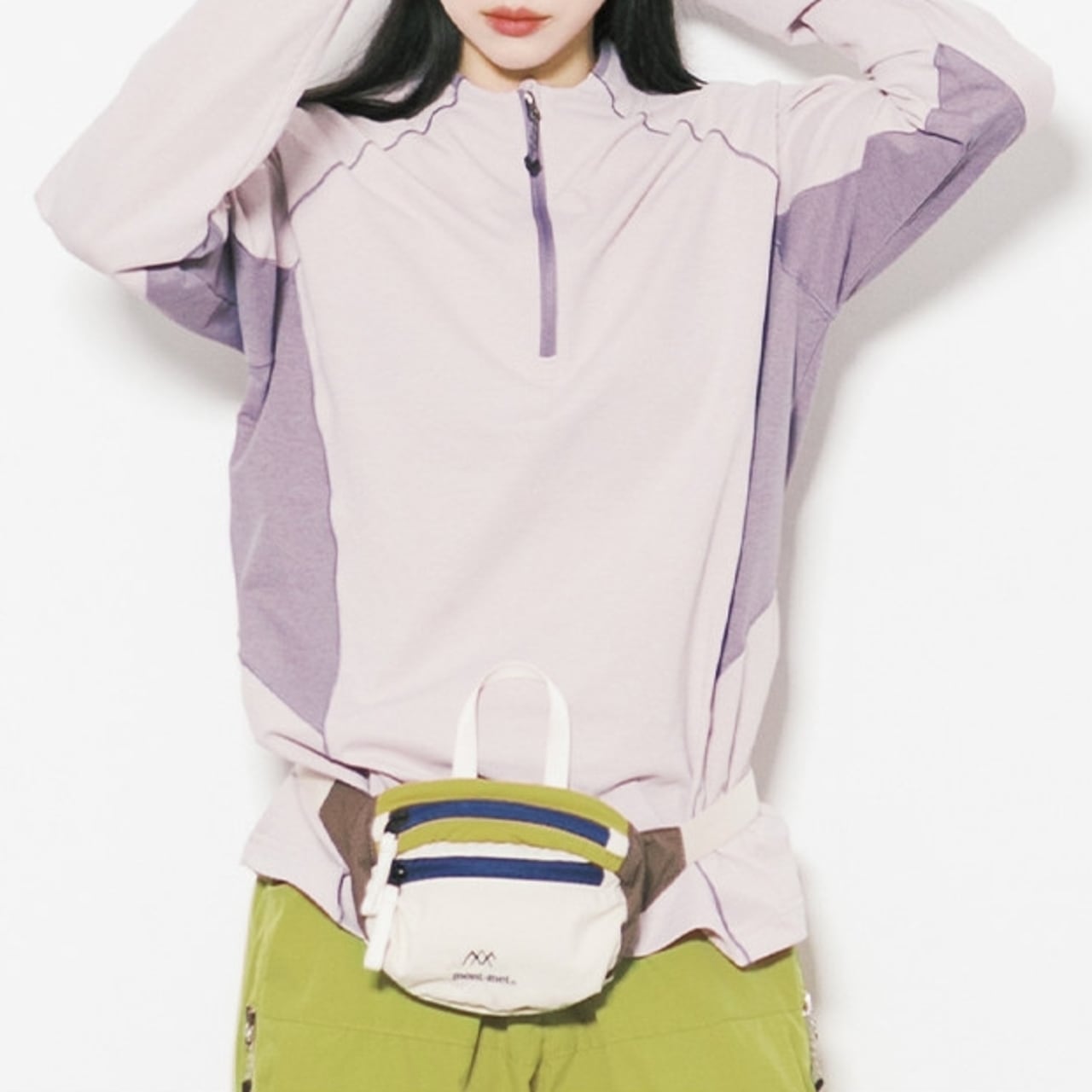 ハーフジップラインパネルトップス C01095