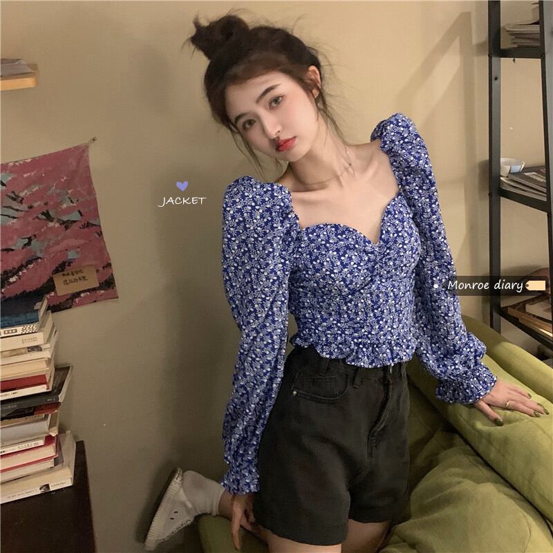 フローラルシャツ 薄手ショートオータムトップス ロング 大人ガーリー スウィート キュート カジュアル 秋物 花柄 モンロー56258287564