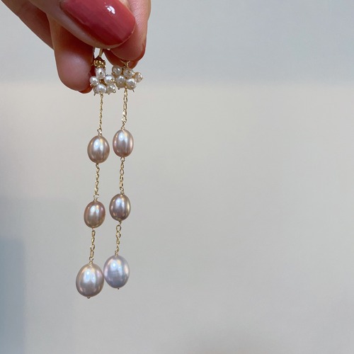 Angel's pearl chain earrings/purple pink