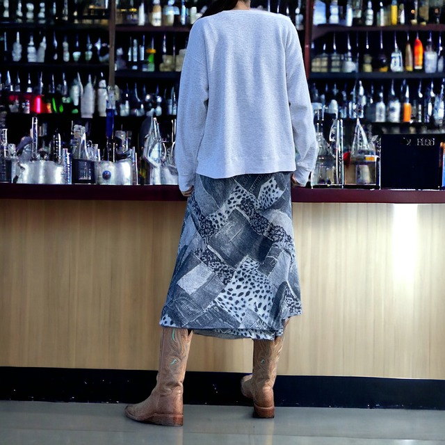 【LADIES】denim/lace print pattern skirt
