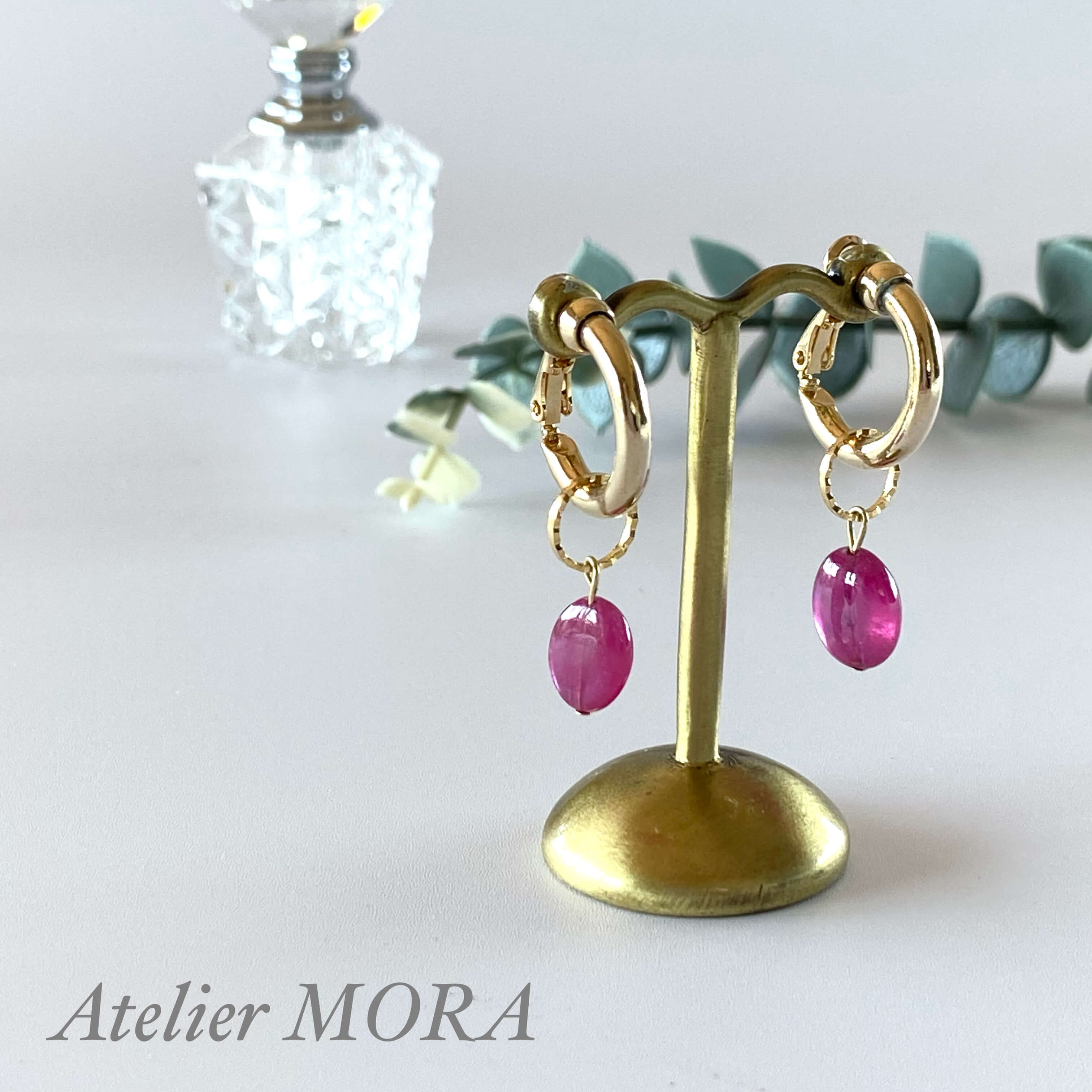 7月誕生石》ルビー つや色フープイヤリング・ピアス | Atelier MORA
