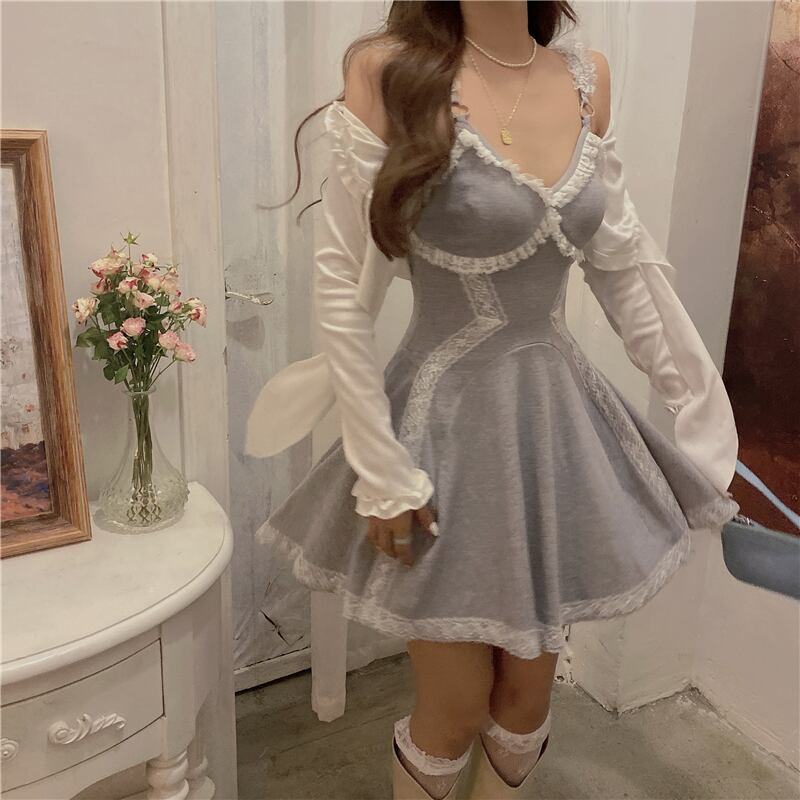 ニットカーディガンスリングライトクックスタイルドレススーツ2020秋新女神ファン明源気質ツーピーススーツ ブラックストロベリース64088599820