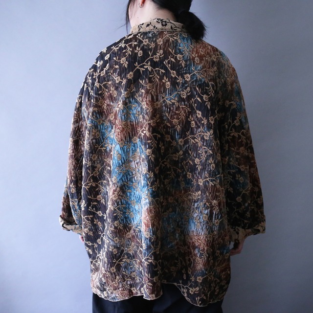 "reversible" beautiful pattern over silhouette chenille weave shirt jacket