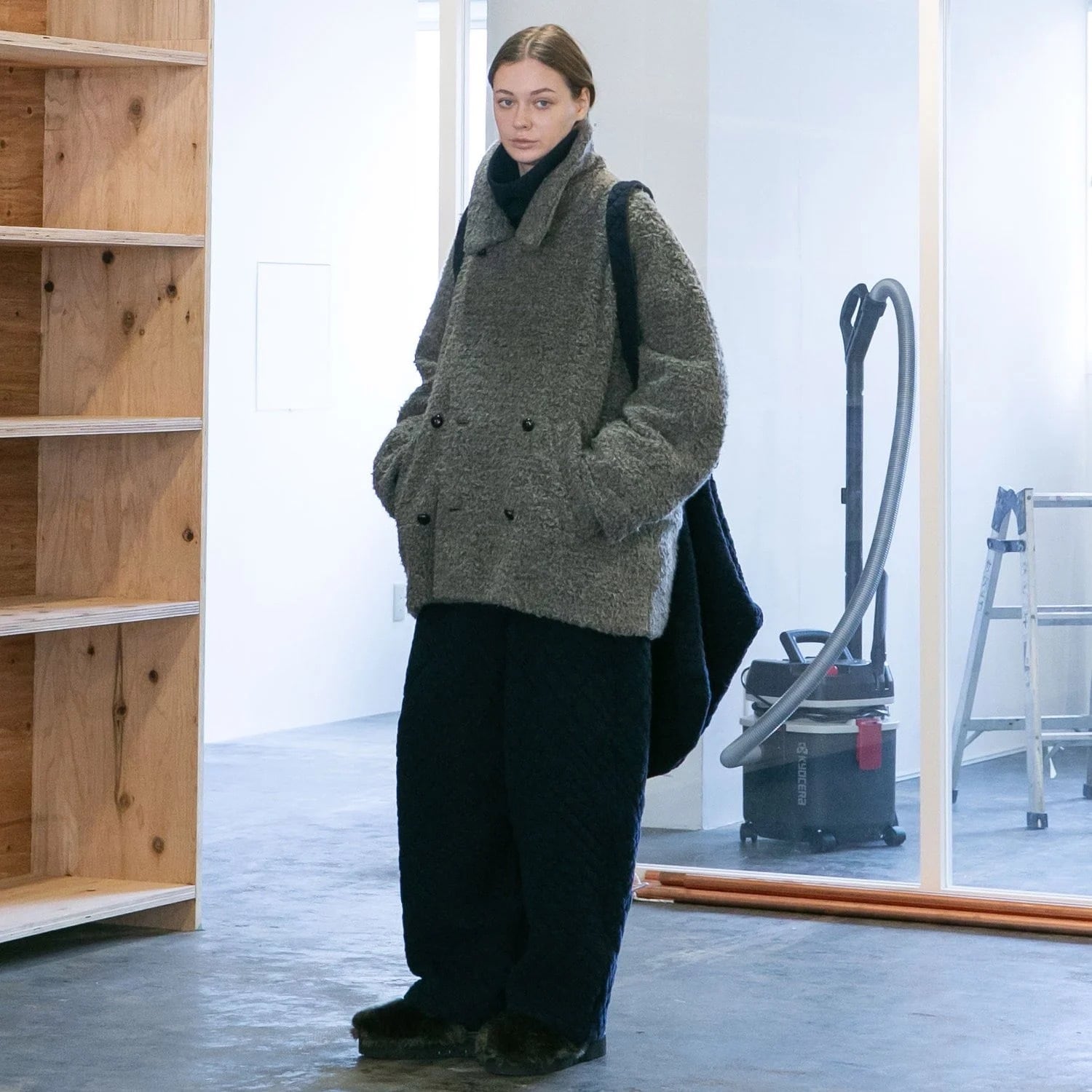 my beautiful landlet FAUX ALPACA OVERSIZE PEA COAT GRAY | nua