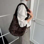 Leopard eco fur tote bag/brown