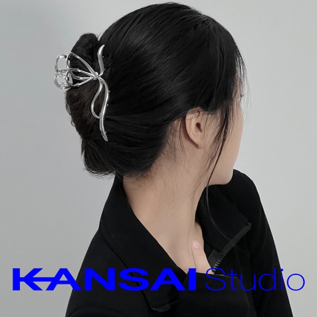 【KANSAIシリーズ】★髪飾り★ ヘアクリップ アクセサリー 小物 シルバー 個性的 合わせやすい 流行 おしゃれ 大きめ まとめ髪 艶 女性 プレゼント