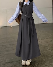 シャツドッキングロングワンピース D1226