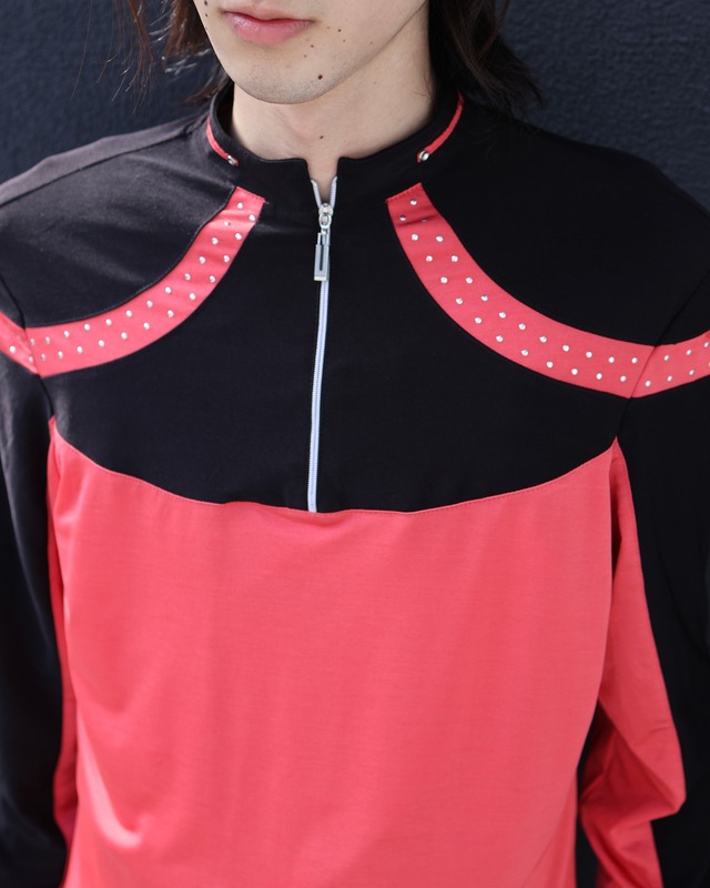 bicolor half zip studs blouson
