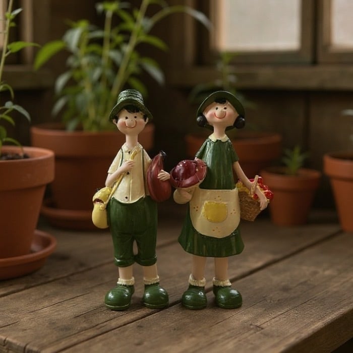 カントリーカップル ペア 女の子 男の子 置物 ガーデニング オブジェ カントリーカップル ペア 女の子 男の子 置物 ガーデニング オブジェ