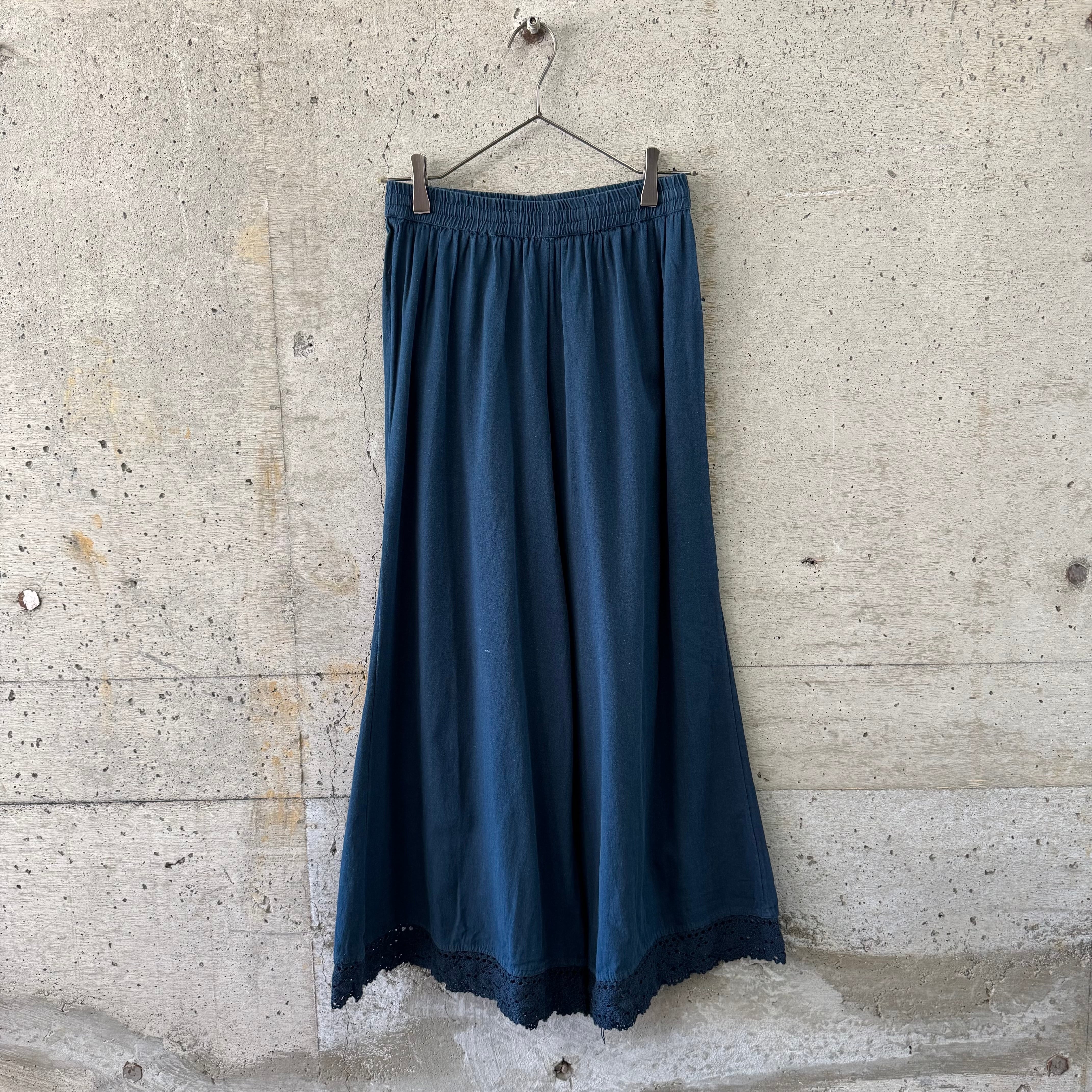 Navy knit hem wide pants
