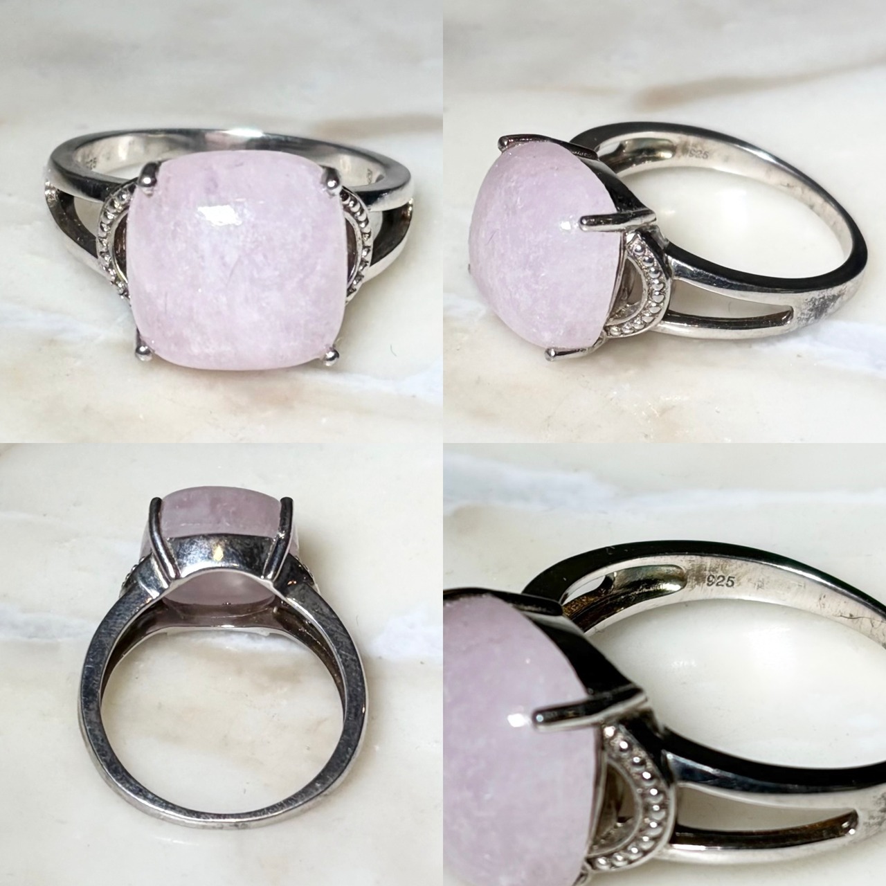 vintage pink stone silver ring