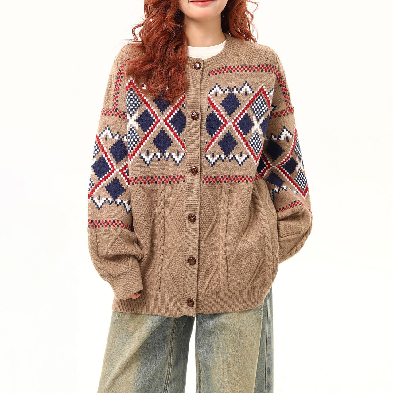 アーガイルパターンニットカーディガン R00937