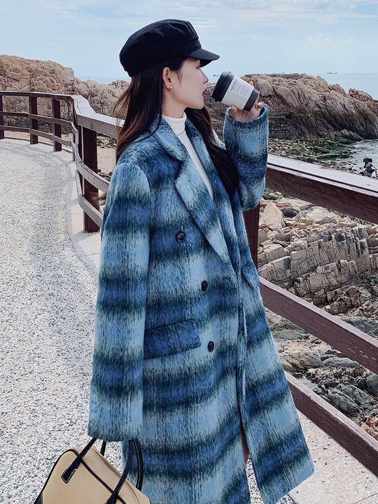 ウールコート ウールジャケット レディースジャケット チェック柄 ウール スーツコート 通勤通学 上品 レディース アウター ブルーチェック柄ウールジャケットレディース秋冬2023年新作ホット