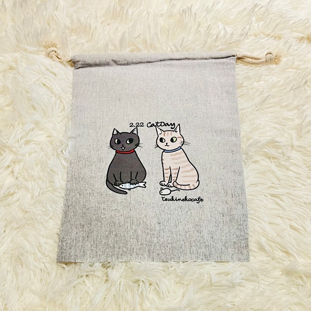 【猫の日デザイン】ツキネコオリジナル巾着