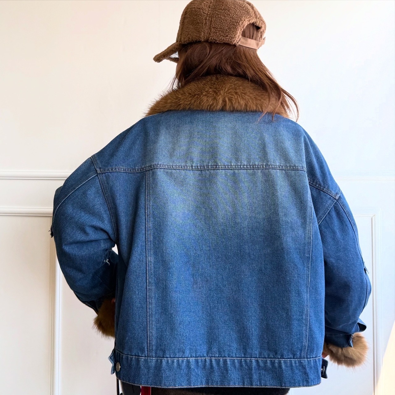 ミカーレミカーレ MICALLEMICALLE デニムドッキングライナーボア＆ファー付きジャケット