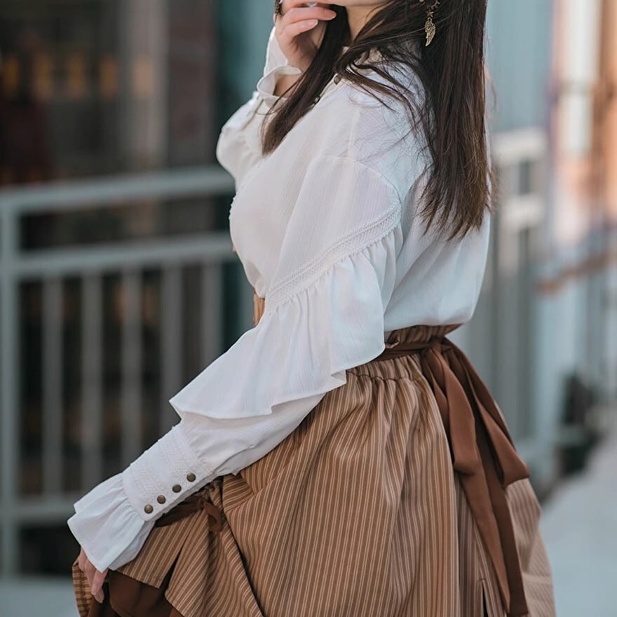 スチームパンクロリータブラウス猫長袖のオフ肩フリルシルク姫袖ロリータトップ弓 ロリータ トップ弓 スチーム パンク ロリータ ブラウス猫長袖のオフ肩