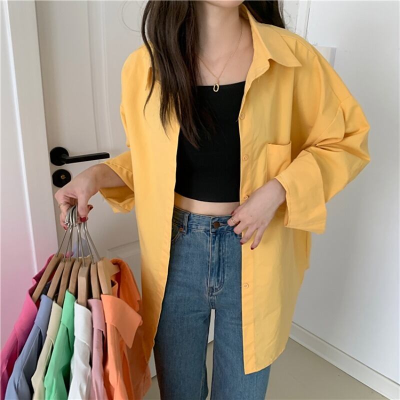 オータムシャツルーズ薄手カラーブラウス ロング 秋物 1号婦人11131513529