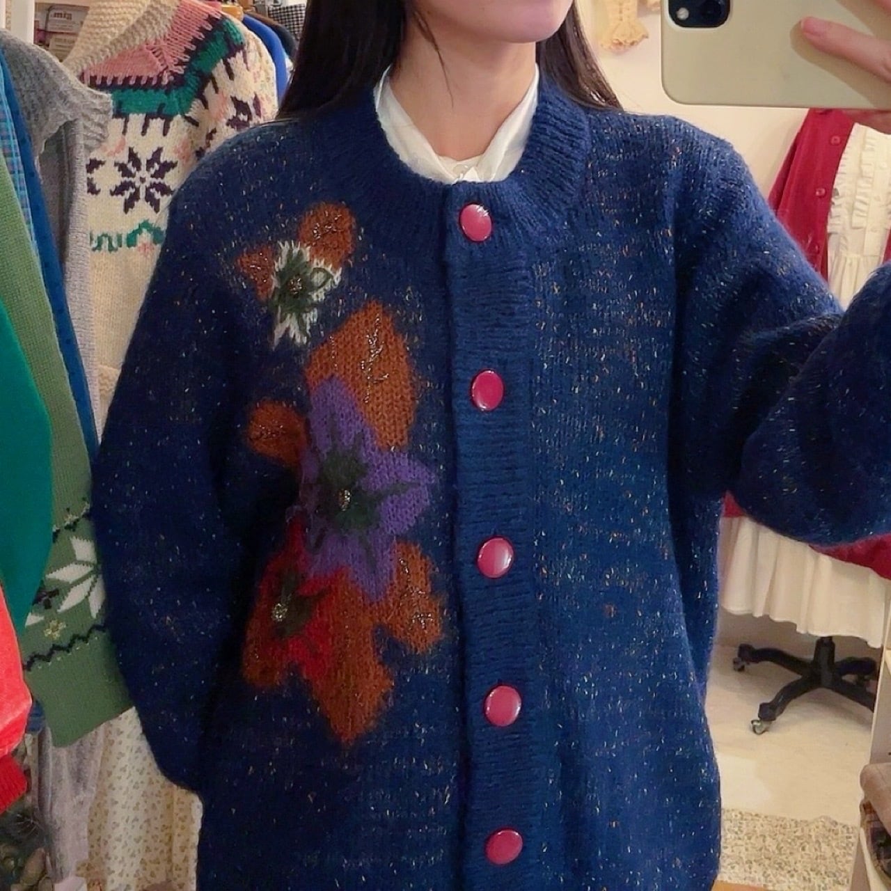 lame flower liner knit cardigan