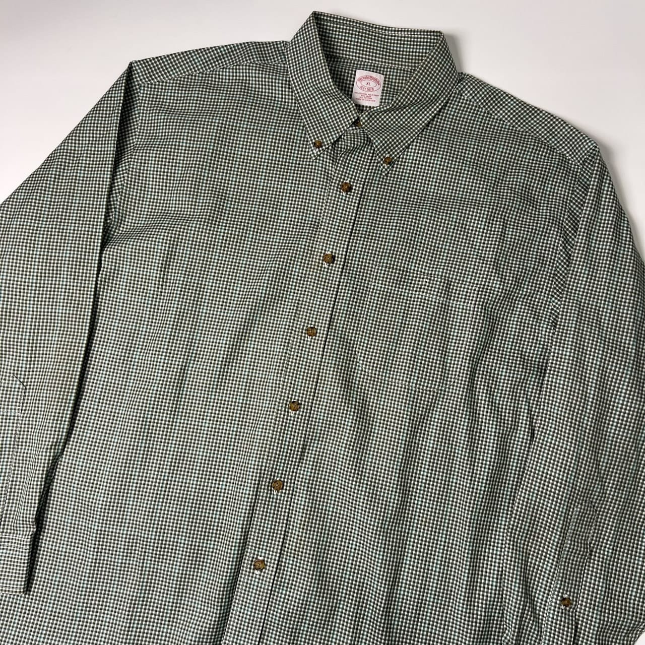 Brooks Brothers ブルックスブラザーズ チェック柄 ノンアイロン BD 長袖シャツ XL/グリーン 系