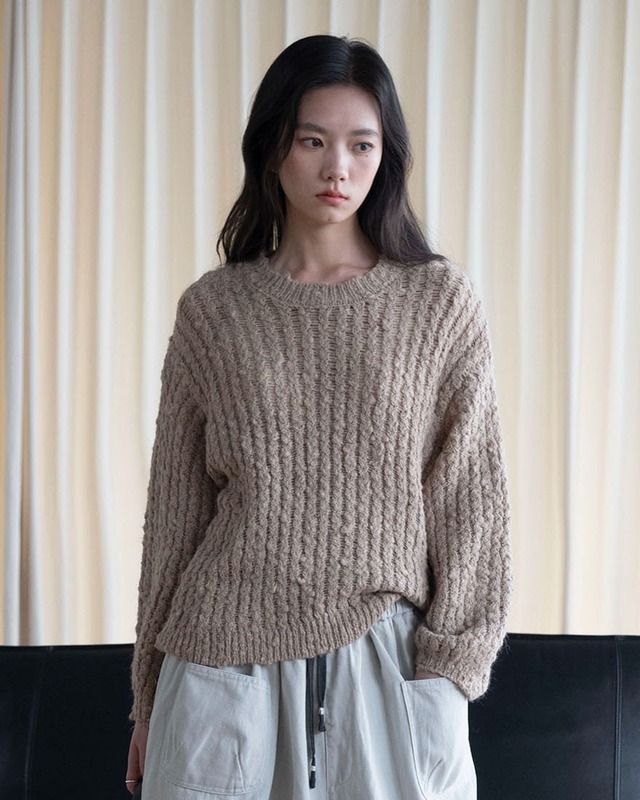 Cable-Rib Chunky Crewneck Knit