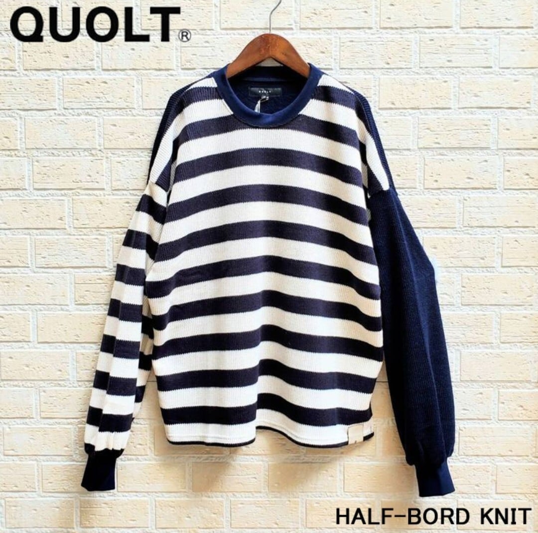 QUOLT 袖切替アシメボーダーニットソー（ネイビー/ホワイト）