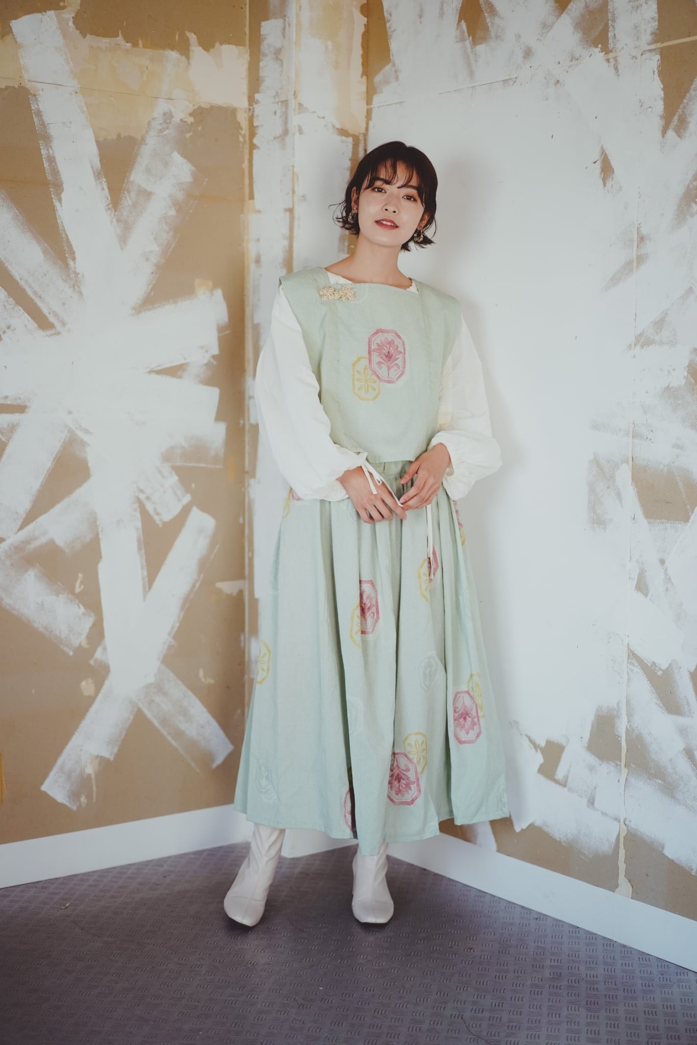 Kimono china set up ベスト ロングスカート チャイナ セットアップ 着物リメイク くすみカラー　 | Acote powered  by BASE