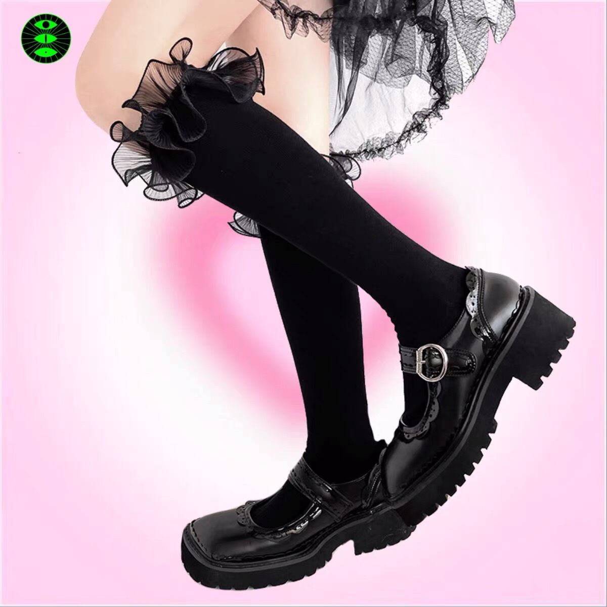 靴下 デコレーション リボン 黒 白 姫 可愛い 靴下 緑 靴下 白 黒