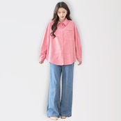 TRUBE カジュアル胸ポケット付きカラーシャツ【M~L】ピンク