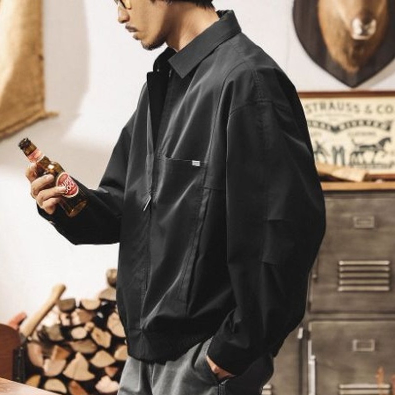 Full Zip Oversized Long Sleeve Shirt Jacket ◇2color H0813