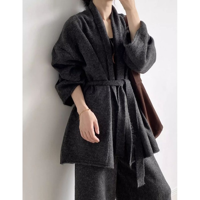 ウエストマークショールニットカーディガン＋パンツセットアップ　202247