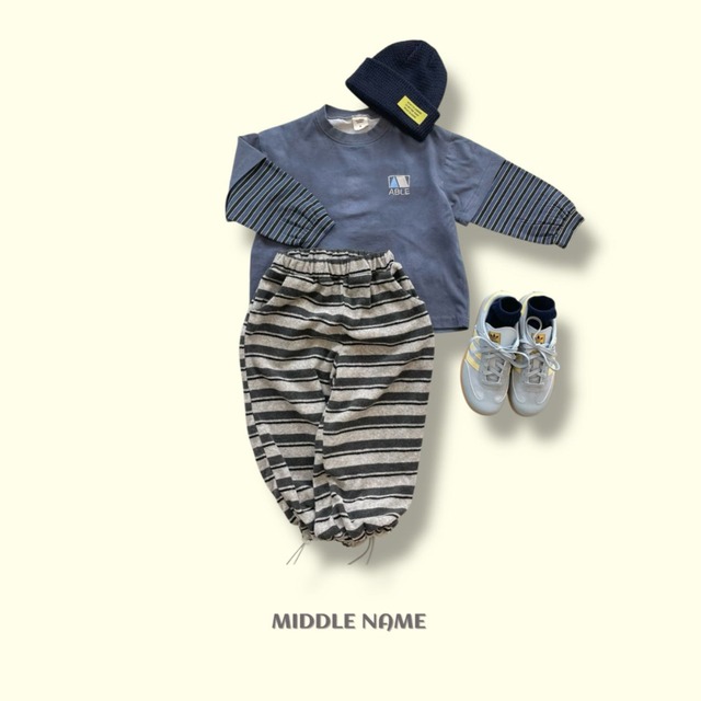 《送料無料》予約:テリーストライプパンツ【MIDDLENAME】※ジュニアサイズ