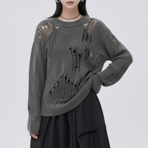 Distressed open-knit sweater C1406