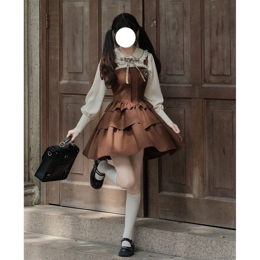 森ガール フレンチガーリー セットアップ 学園風 量産型 バックリボン