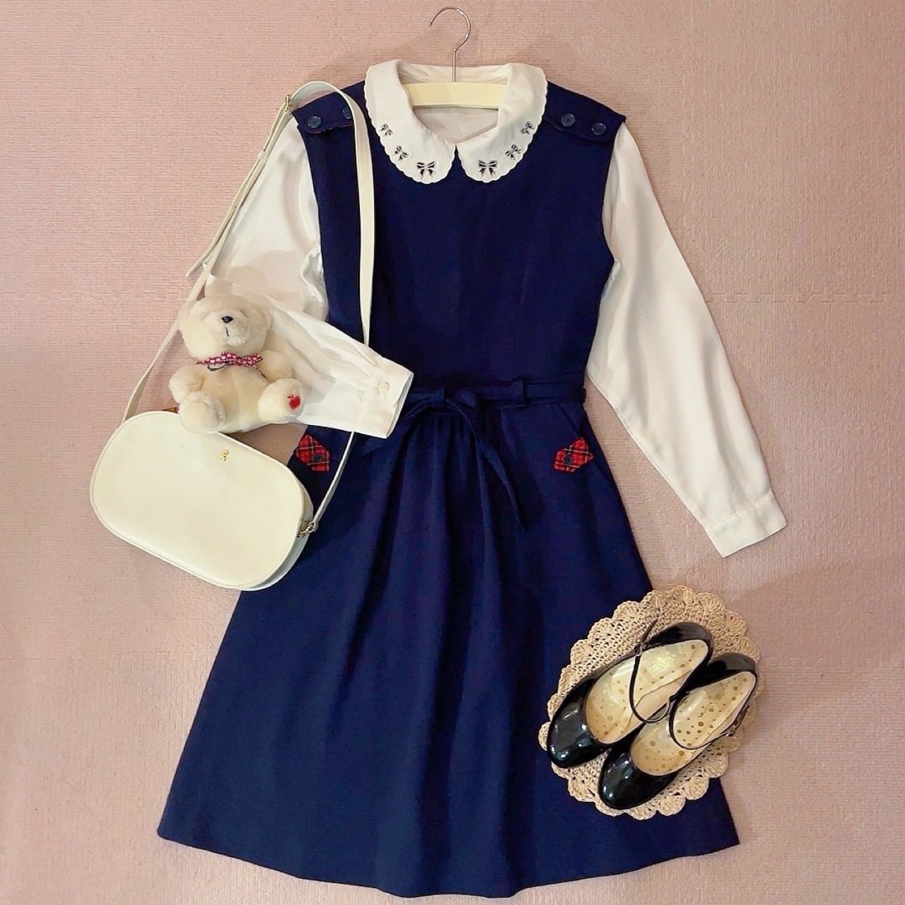 red check liner navy jumper skirt