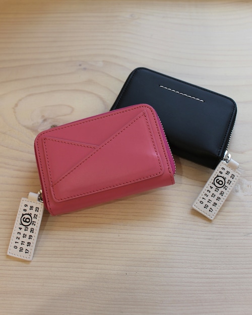 MM6 maison margiela/leather mini zip wallet《pink/black》