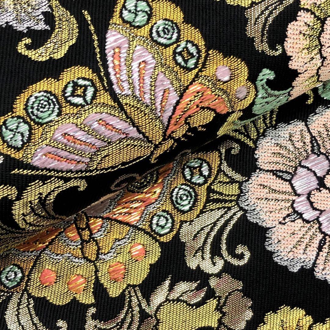 O-2534 袋帯 煌びやかで美しい花模様に蝶々 金銀糸 黒色 | リユース着物専門店 わびさび