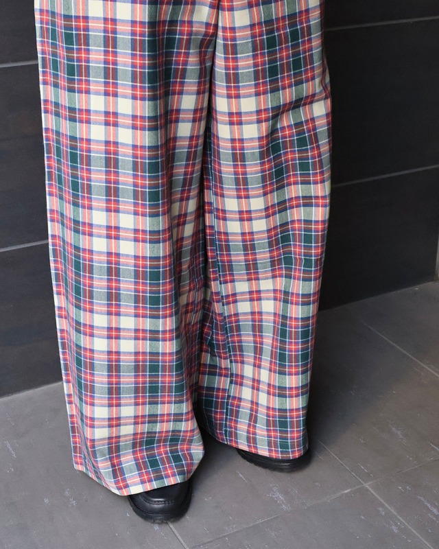 【Y's】check wide straight slacks